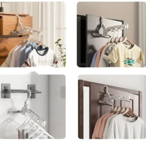 Gancho ropa multifuncional 5 en 1 para colgar blusas, camisetas y vestidos en clósets.