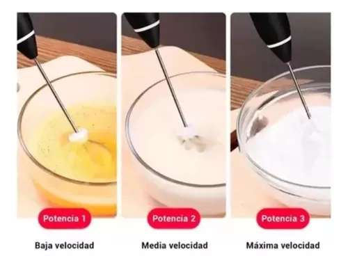 Mezclador eléctrico batidor recargable en acción: baja, media y máxima velocidad para batir.