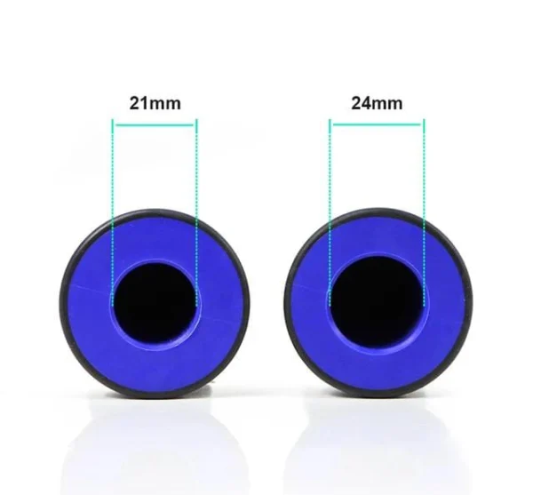 Puños racing moto azules 21mm y 24mm para manillares universales.