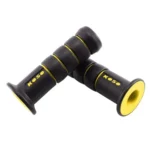 Grips de manillar KOSO para moto, diseño racing negro y amarillo.