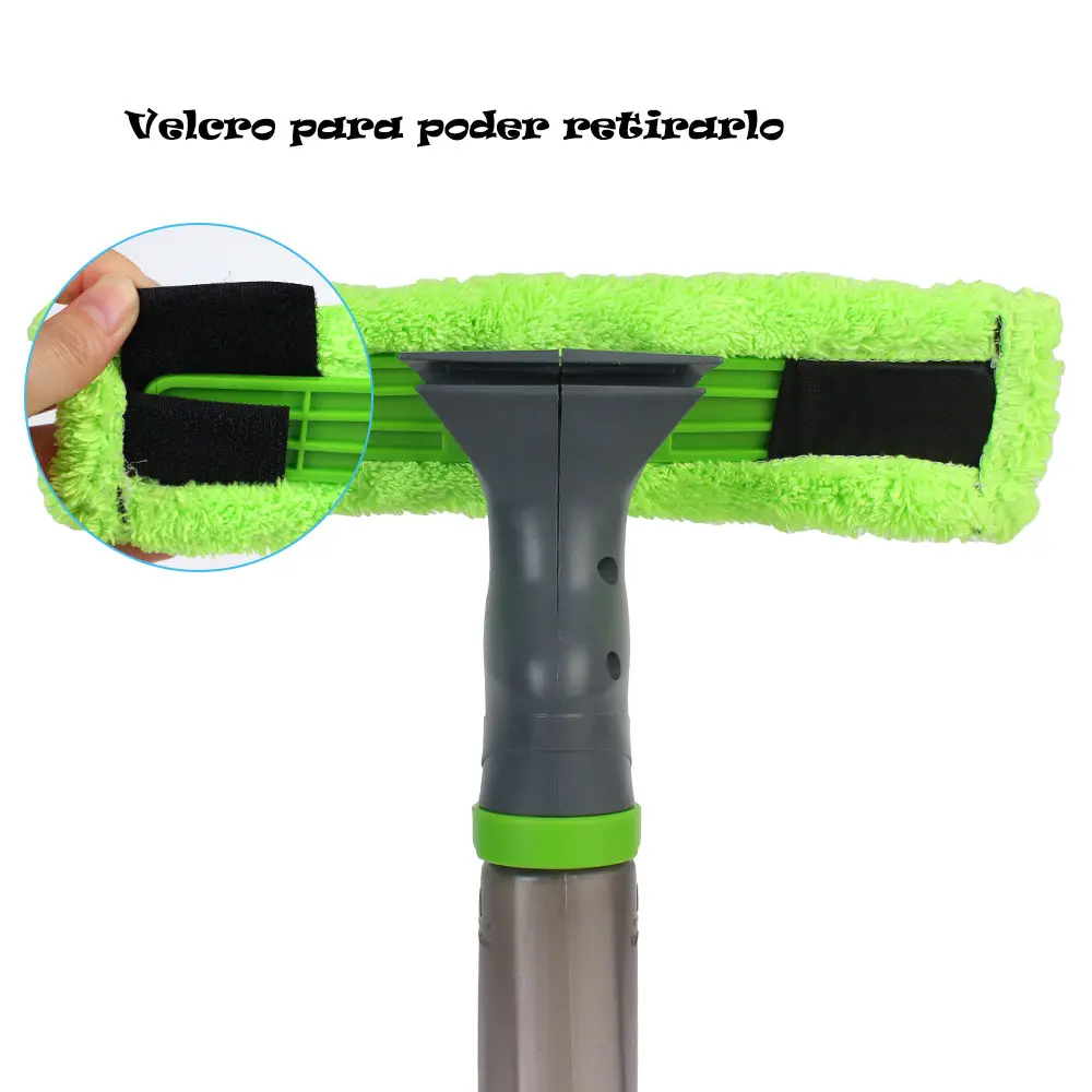 Limpiavidrios Haragán 3 en 1 con spray: incluye limpiador, raspador y velcro para desarmar.