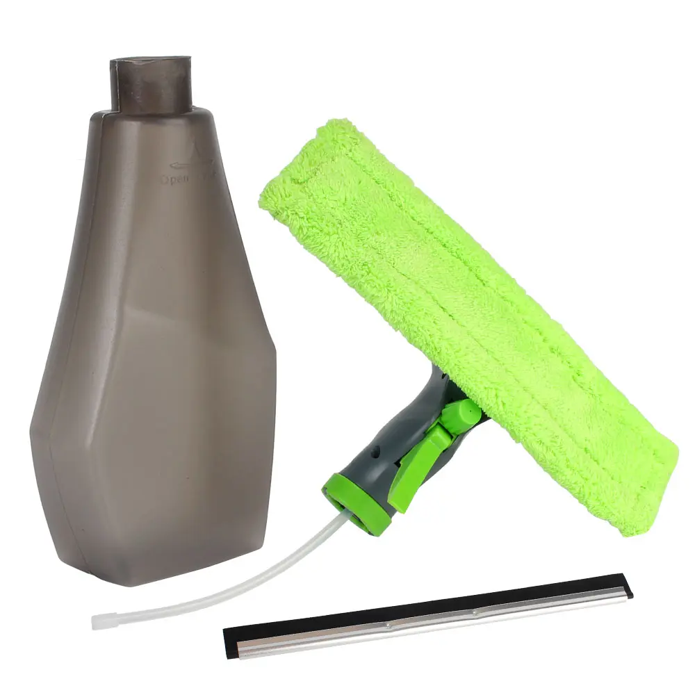 Limpiavidrios Haragán 3 en 1 con spray, cepillo verde y repuesto para ventanas.