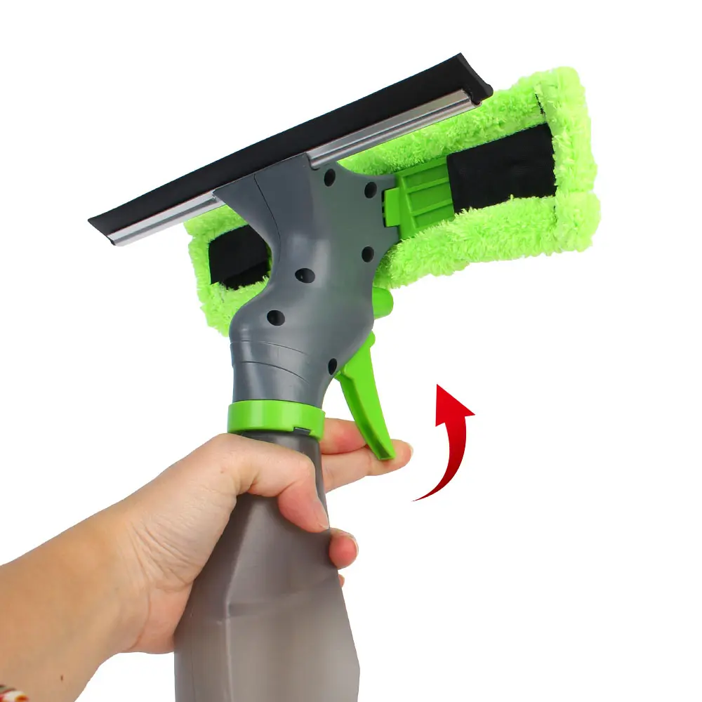 Limpiavidrios 3 en 1 con spray y haragán de microfibra, ideal para ventanas.