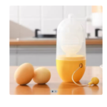 Extractor de huevos manual amarillo para mezclar y cocinar huevos enteros en su cáscara.