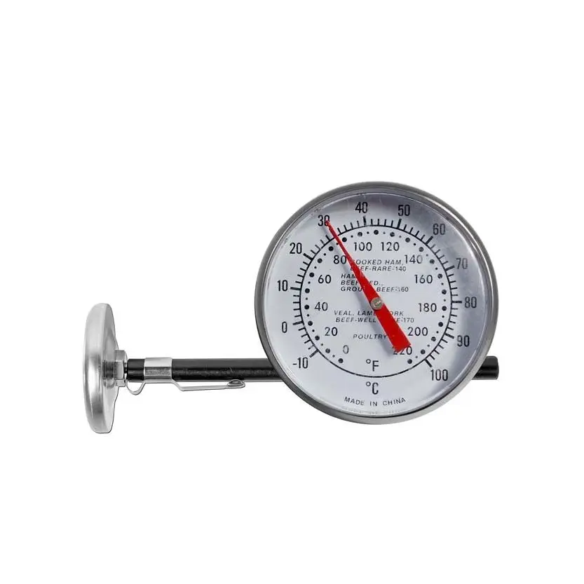 Termómetro bimetálico de bolsillo para carnes, con escala en °F y °C.