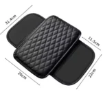 Cojín reposabrazos de cuero negro para carro, acolchado con rombos, 31.4x20x11.5cm.