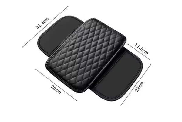 Cojín reposabrazos de cuero negro para carro, acolchado con rombos, 31.4x20x11.5cm.
