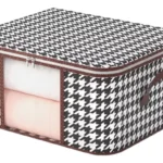 Organizador Houndstooth para sábanas y cobijas con ventana transparente y asas.