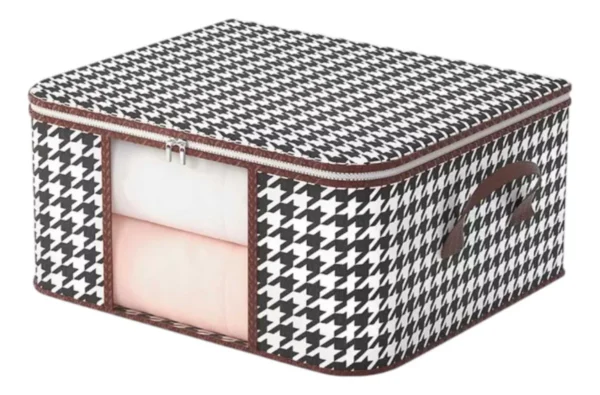 Organizador Houndstooth para sábanas y cobijas con ventana transparente y asas.