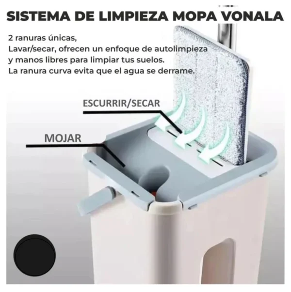 Trapero mopa plano Vonala con cubo escurridor para limpieza de suelos sin esfuerzo.