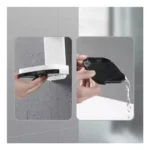 Jabonera doble con repisa y drenaje, ideal para baño y ducha.