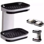 Jabonera doble nivel con repisa y drenaje, ideal para organizar jabones y mantenerlos secos.