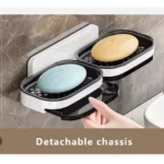 Jabonera doble con drenaje y repisa, dos niveles, diseño moderno y funcional.