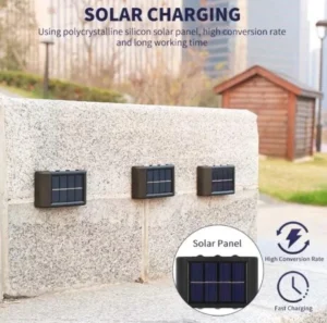 Apliques solares LED para pared con panel de silicio policristalino de alta conversión.