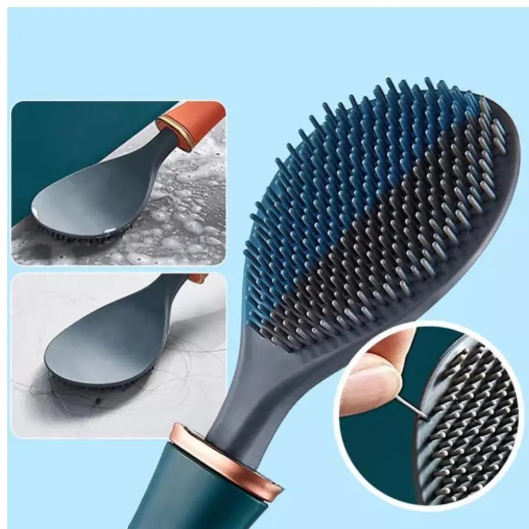 Escobilla de silicona con cerdas para limpieza profunda de asientos de inodoro, eficaz y duradera.