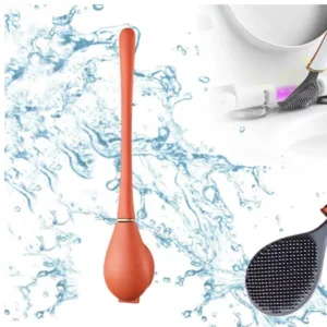 Escobilla de silicona para limpieza de inodoros, diseño ergonómico, naranja.