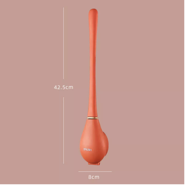 Escobilla de silicona para limpieza de baño color coral, 42.5 cm de largo.