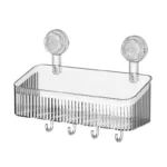 Estante organizador transparente Eg-4 con ganchos y ventosas, ideal para baño y cocina.