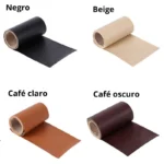 Rollo de cuero autoadhesivo para reparación en negro, beige, café claro y café oscuro.