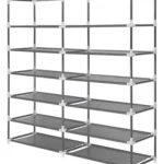 Organizador de zapatos modular de 2 pisos, estructura gris, estantes amplios.