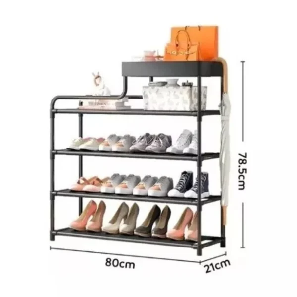Organizador multifuncional rack estante de 4 niveles con zapatos y accesorios de moda.