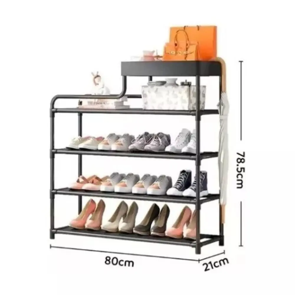 Organizador multifuncional rack estante de 4 niveles con zapatos y accesorios de moda.
