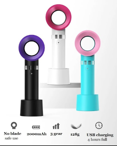 Ventilador sin aspas portátil, ideal para refrescar, disponible en varios colores.