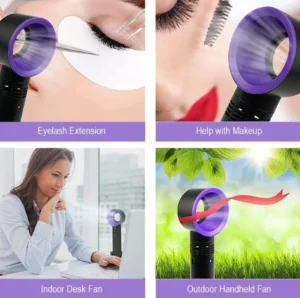 Ventilador sin aspas portátil para secado de pestañas, maquillaje, escritorio y exteriores.
