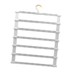 Gancho ahorrador de espacio 6 en 1 para colgar ropa en closet, con barras metálicas.