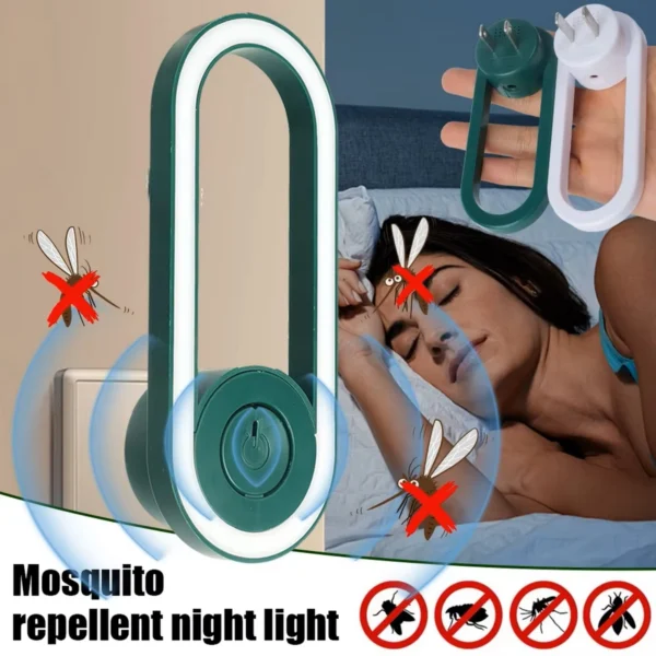 Repelente ultrasónico de mosquitos con luz, ideal para habitación, elimina insectos.