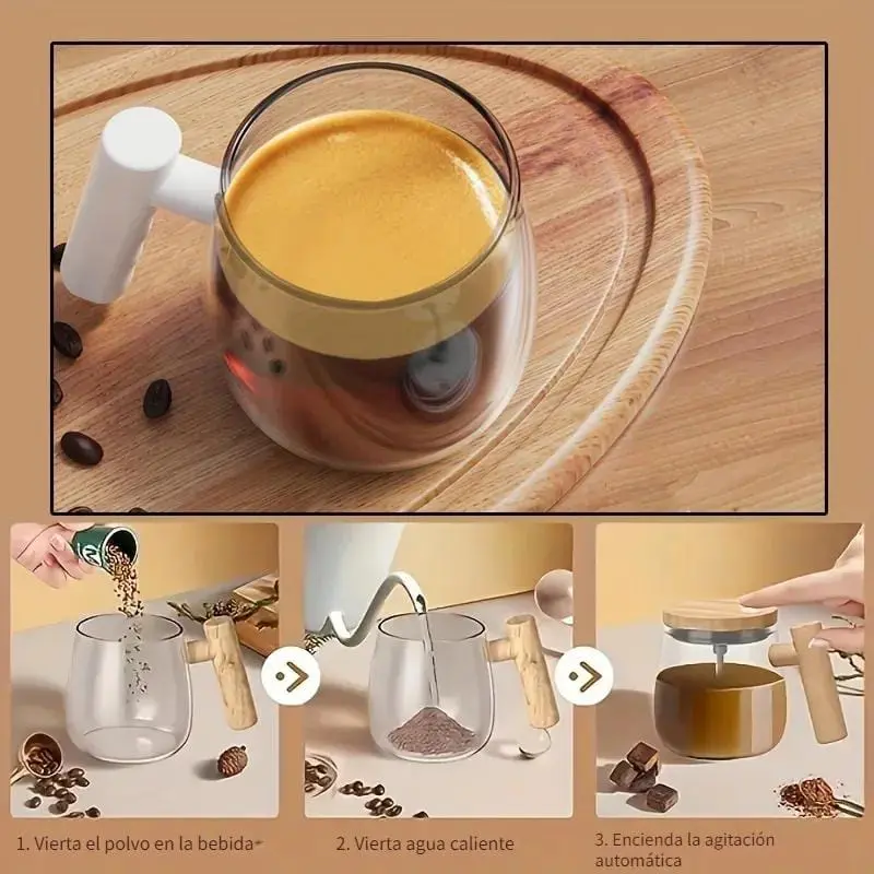 Taza mezcladora eléctrica para café espumoso con agitador automático, lista para usar.