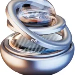 Ambientador solar doble anillo giratorio con sistema planetario en esfera de cristal.