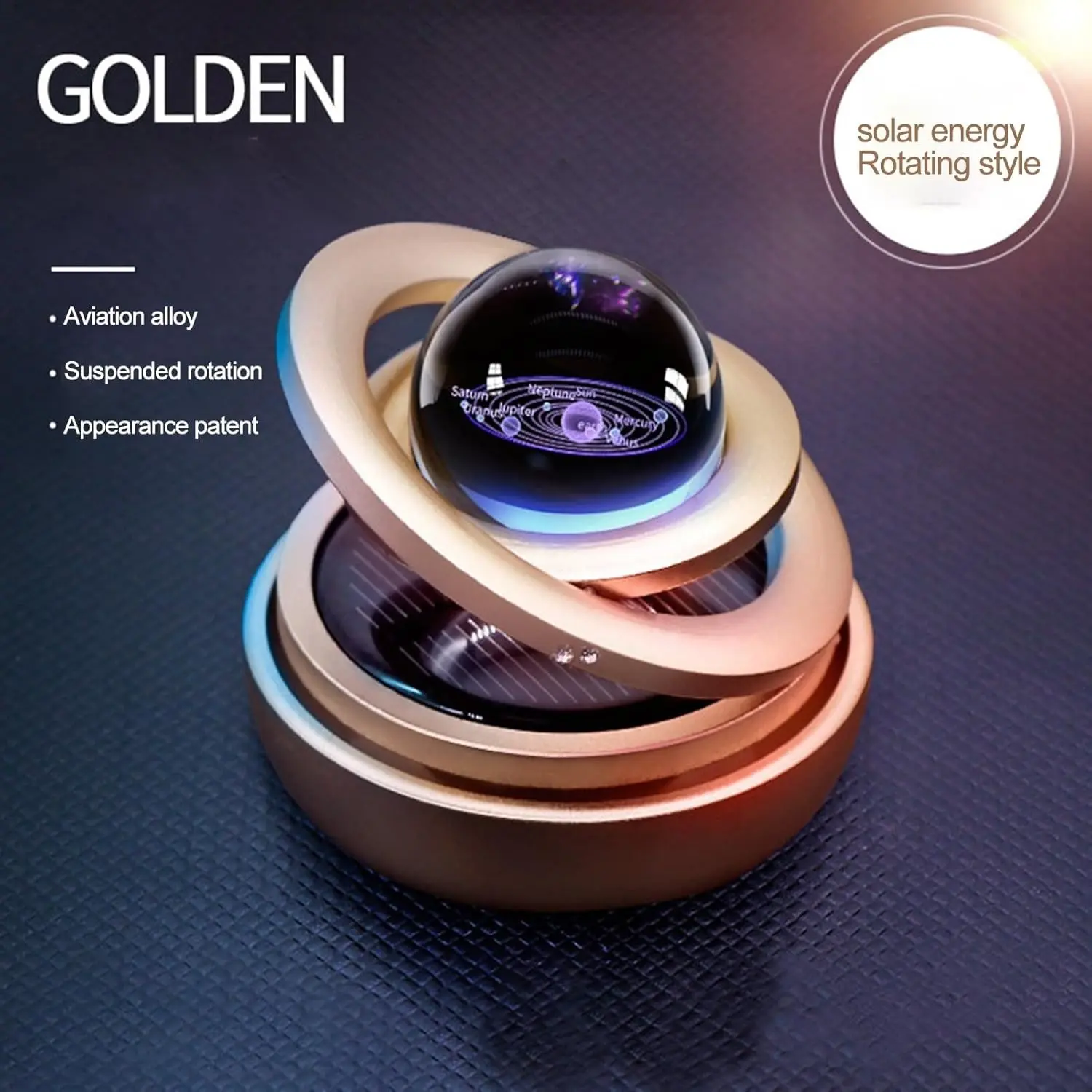 Ambientador solar doble anillo giratorio, diseño de planetas y sistema solar.