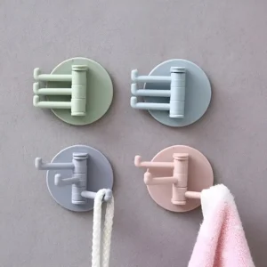 Ganchos adhesivos giratorios con 3 brazos, organizadores de pared en pastel.