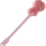 Cepillo rosa para el cuerpo de ducha con cerdas de silicona y mango largo para alcanzar la espalda.