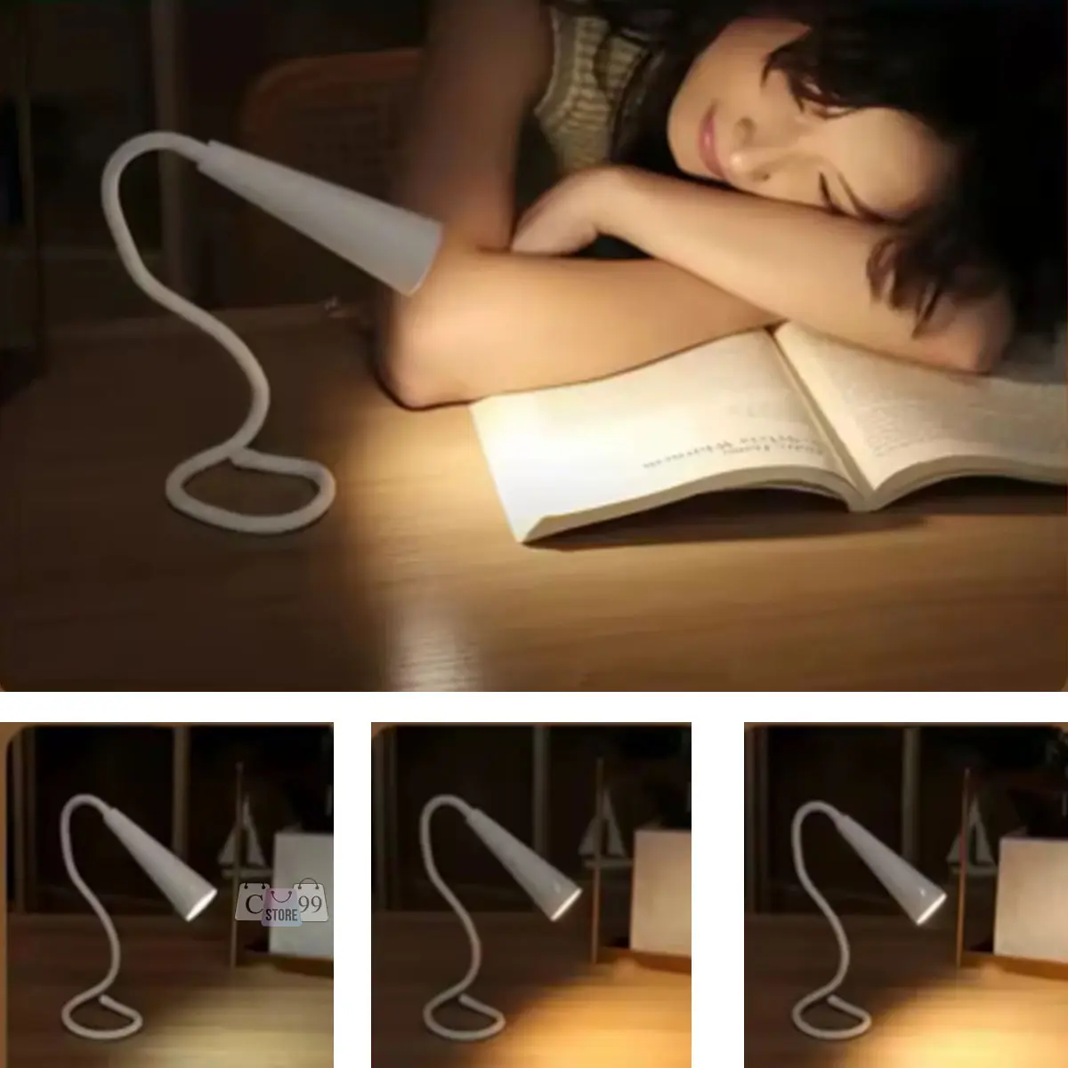 Lámpara de mesa plegable con diseño moderno, ideal para lectura nocturna.