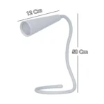 Lámpara de lectura y mesa plegable blanca con medidas de 12 cm y 50 cm.