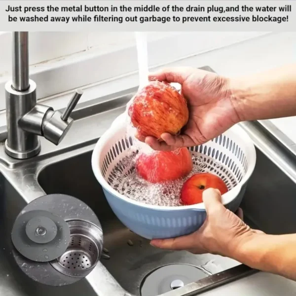 Tapón de drenaje de silicona multifunción para lavar frutas, con filtro para evitar atascos.