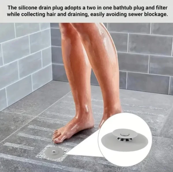 Tapón de silicona para drenaje de ducha con filtro para cabello, evita bloqueos.