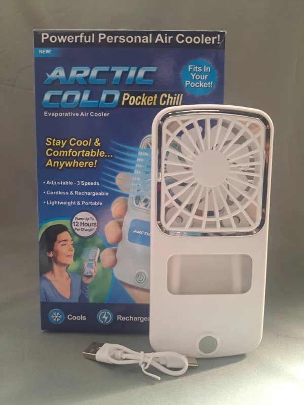 Ventilador de mano recargable Arctic Cold Pocket Chill con USB, portátil.