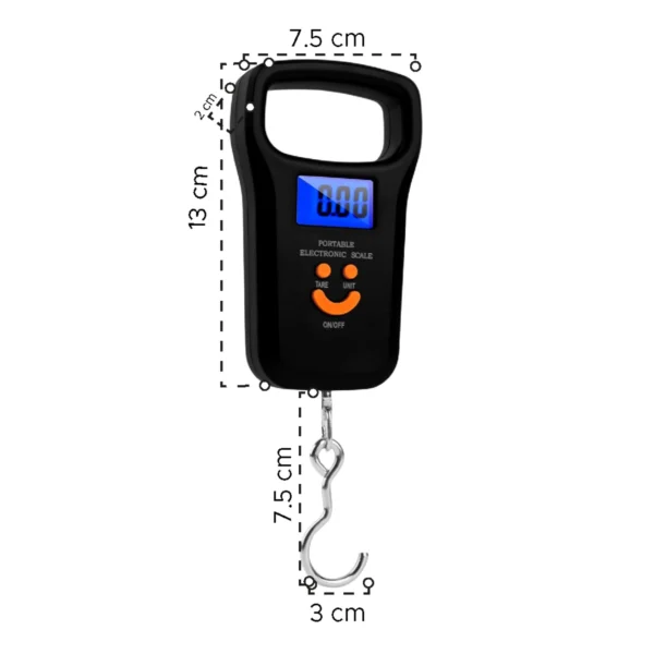 Balanza digital de equipaje con gancho, portátil, 13 cm de alto, 7.5 cm de ancho, 3 cm de gancho.