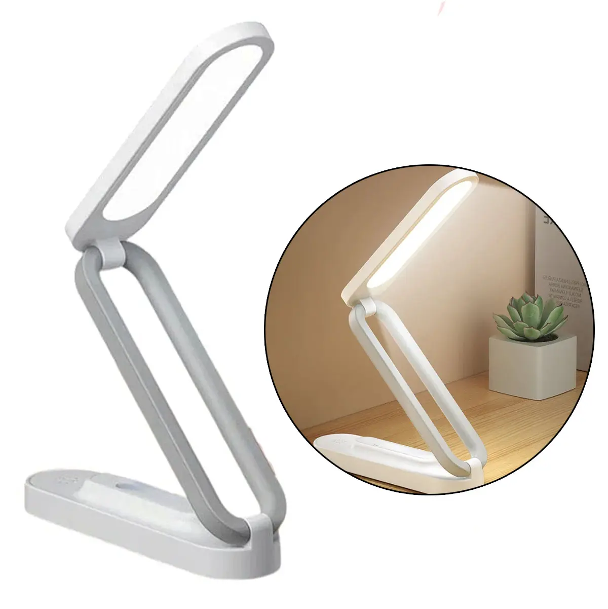 Lámpara de escritorio plegable portátil, ideal para leer o trabajar con luz LED.