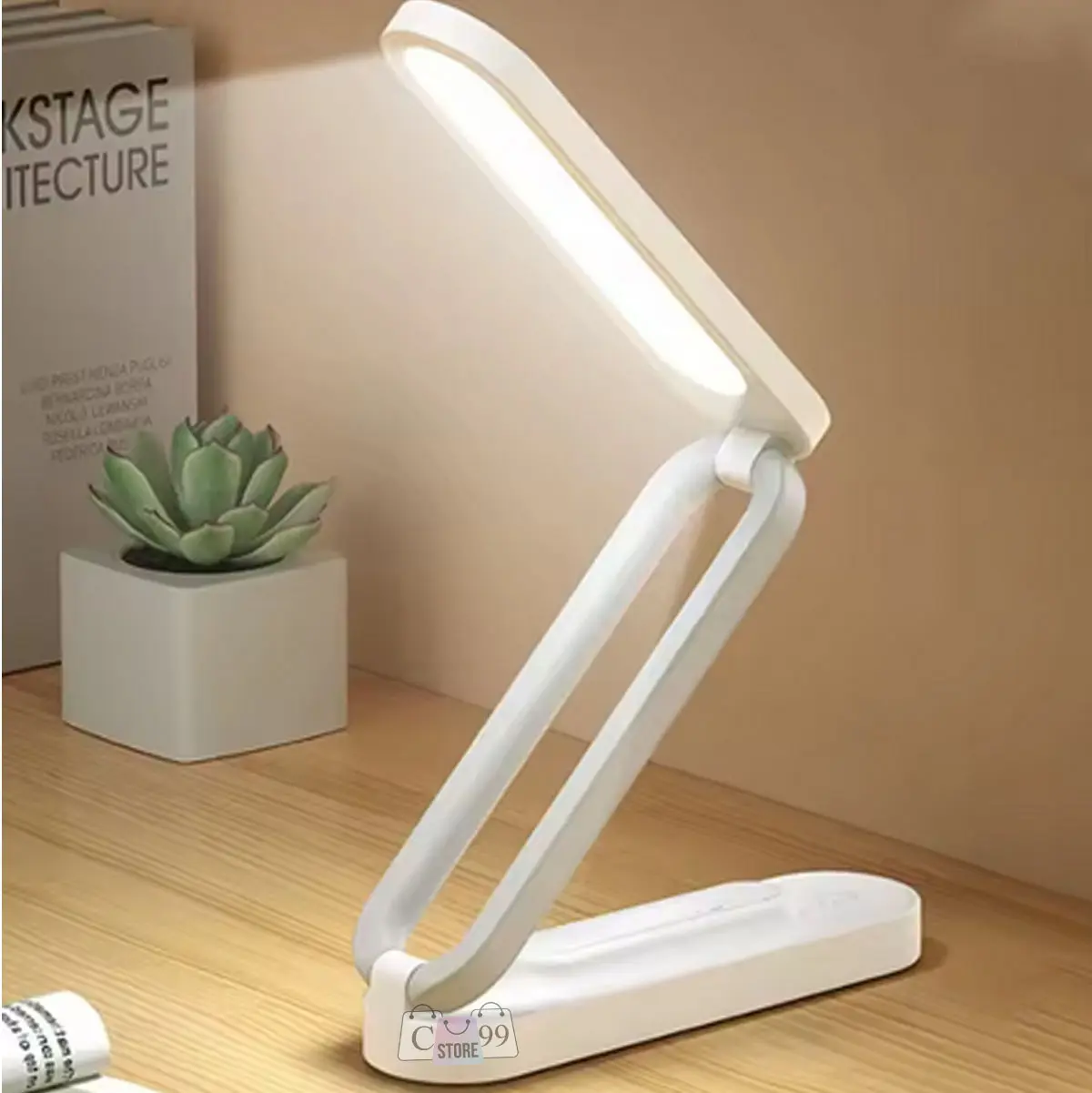Lámpara de escritorio plegable, portátil y moderna con LED brillante.