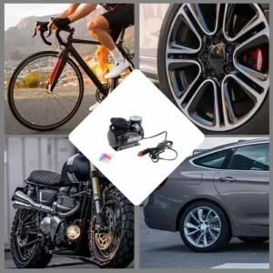 Compresor de aire para vehículo 197 infla llantas de carro, moto, bicicleta y más.