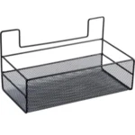 Estante de alambre metálico negro colgante para organizar objetos.