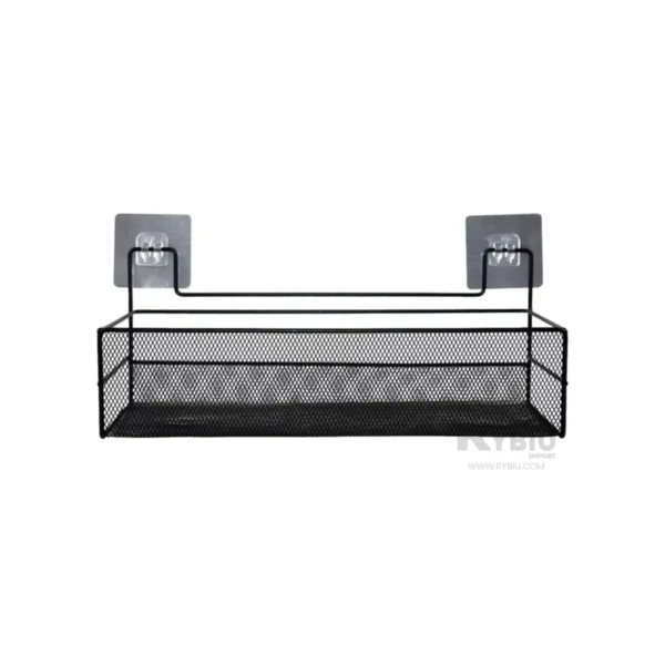 Estante de alambre metálico negro para colgar en pared con ganchos adhesivos, organizador de ducha o cocina.