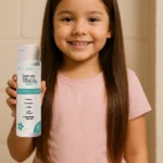 Niña sonriente muestra acondicionador Esencia Mágica Kids 375ml.