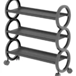 Estante organizador de zapatos de 3 niveles con ruedas, estructura metálica negra.
