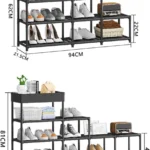 Estante zapatero multiusos escalonado, 81cm alto, 120cm ancho, organiza calzado y accesorios.