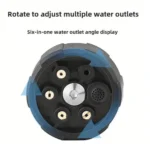Cabezal de boquilla 6 en 1 para hidrolavadora con múltiples salidas de agua ajustables.